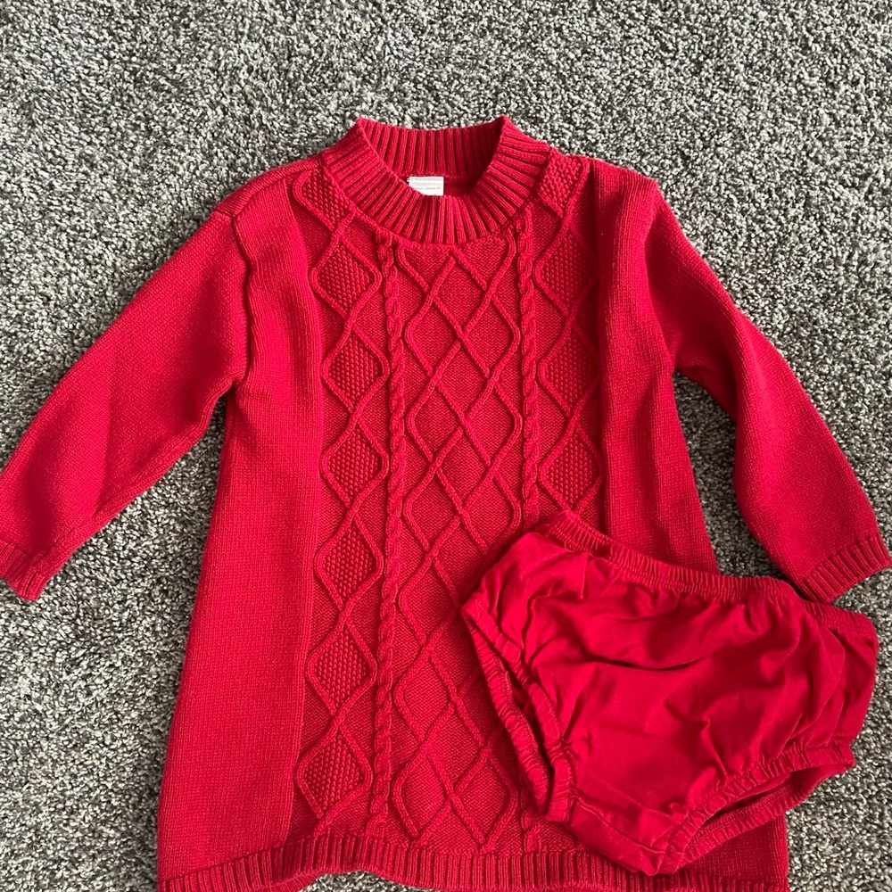 Carter's Red Knit Sweater Dress with bloomers